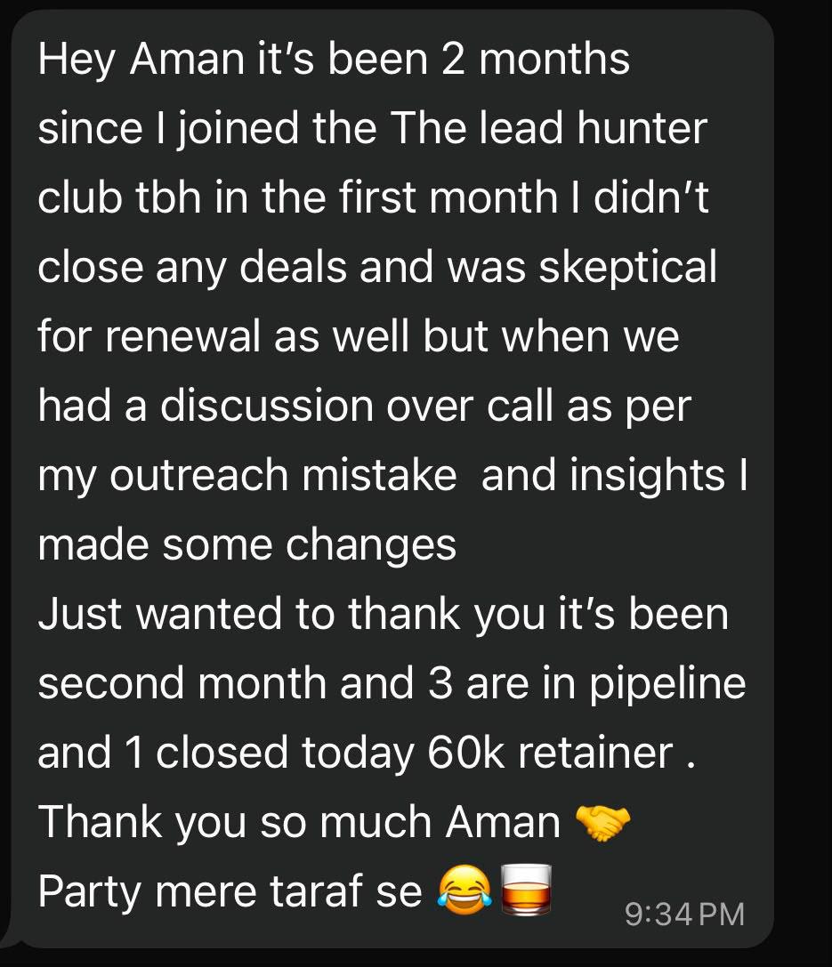 LeadHunterClub Client Review Screenshot